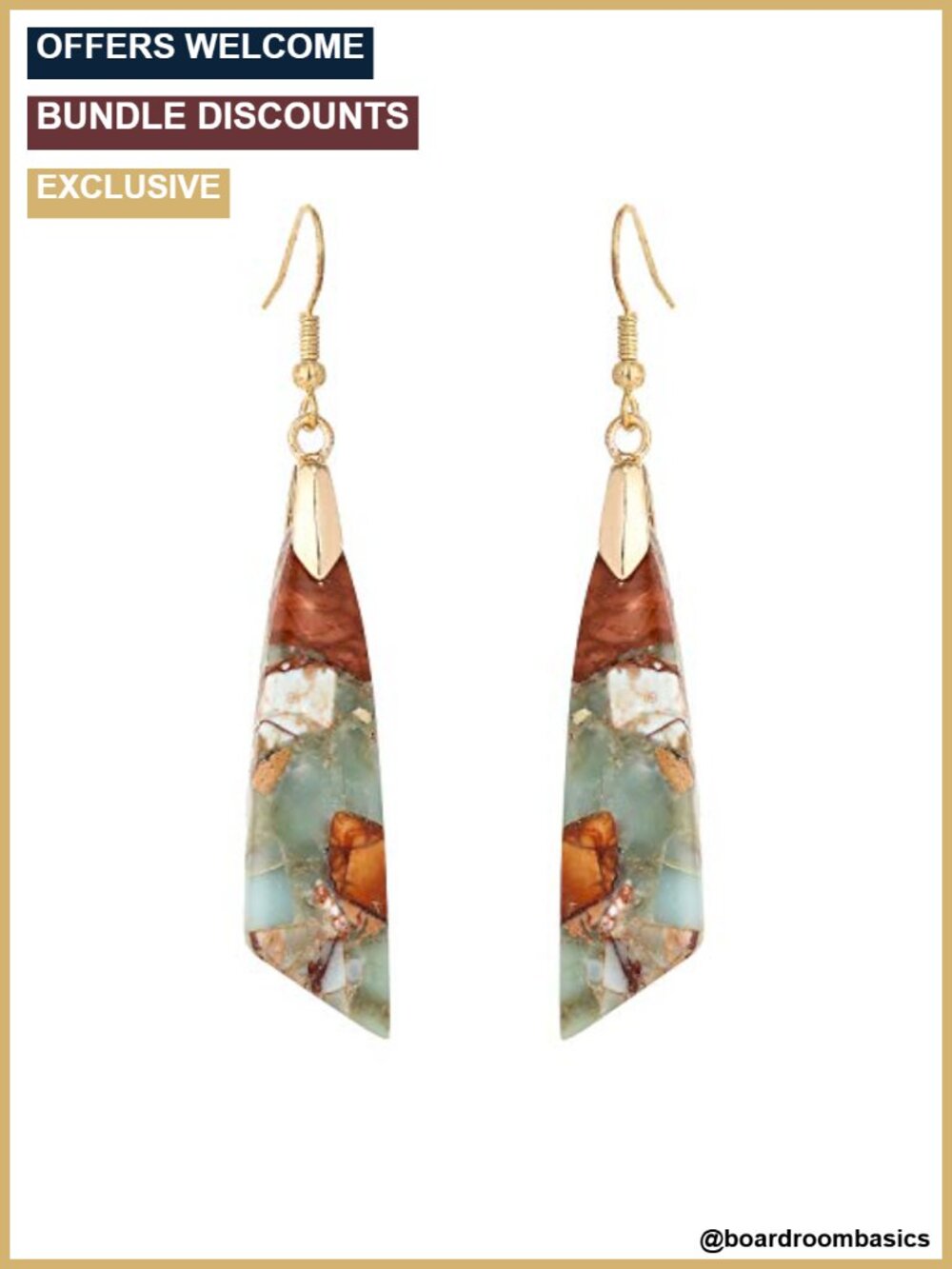 Boho Jasper Stone Dangle Earrings Gold Plated Fish Hook Women